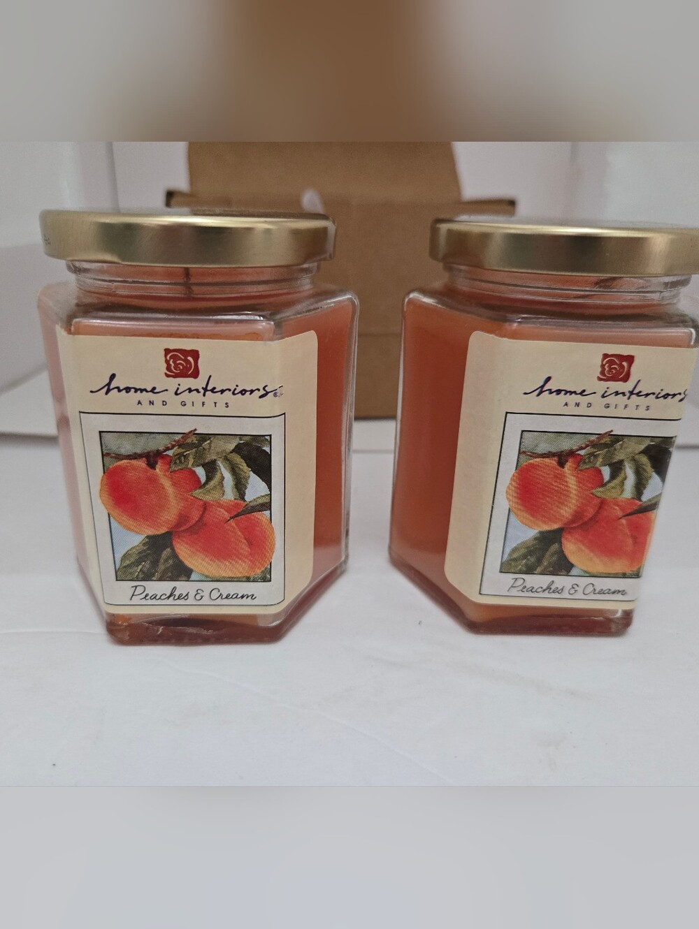 New Vintage Home Interiors Peaches And Cream Candle Set Boxed